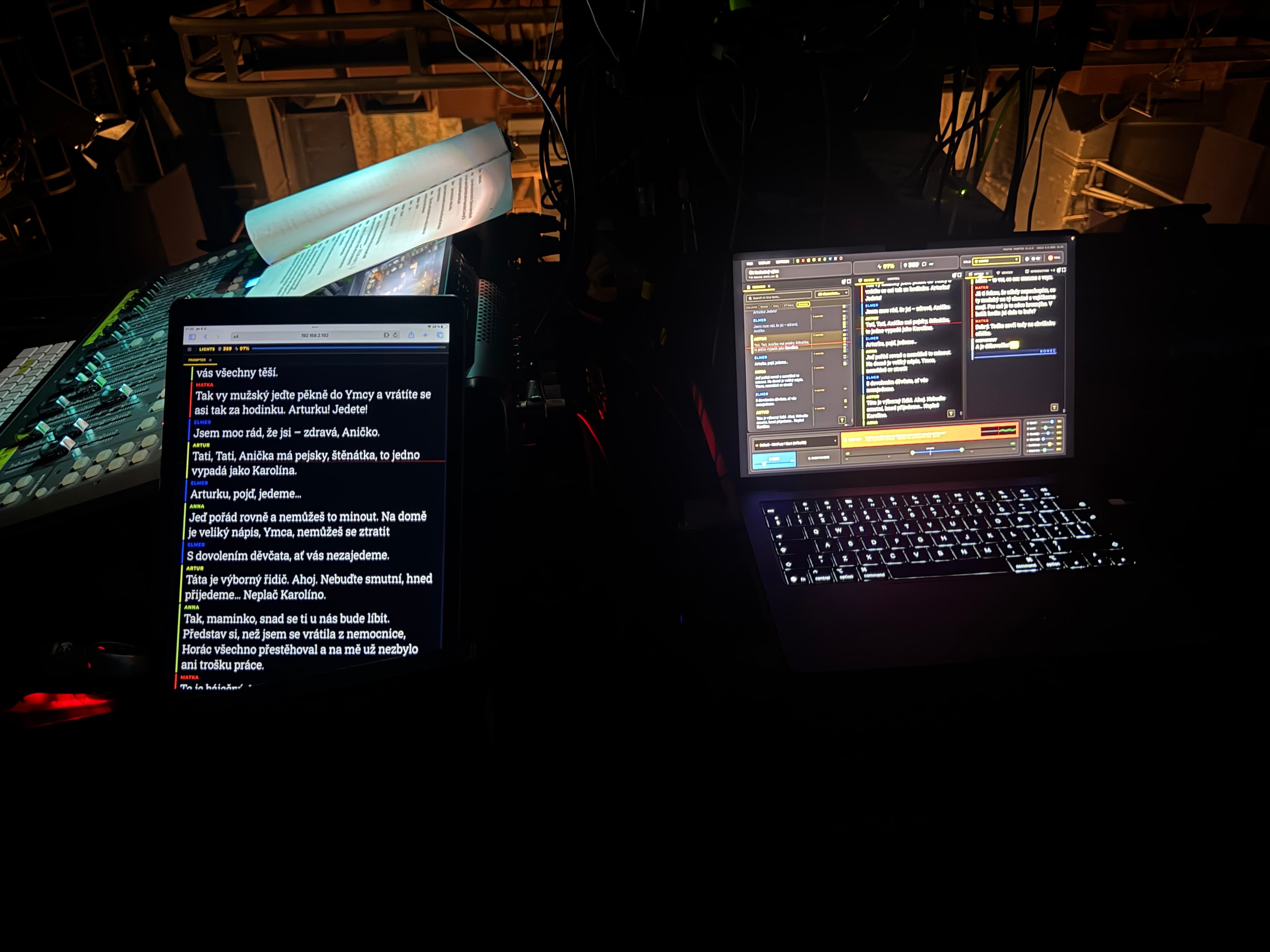 A prompter on a tablet — sending the script to actors' devices over a local network
